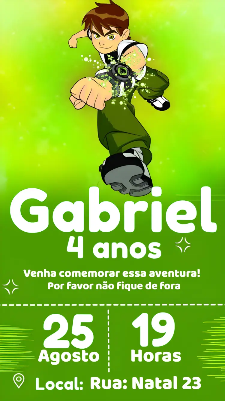 Convite Ben 10 Bolo
