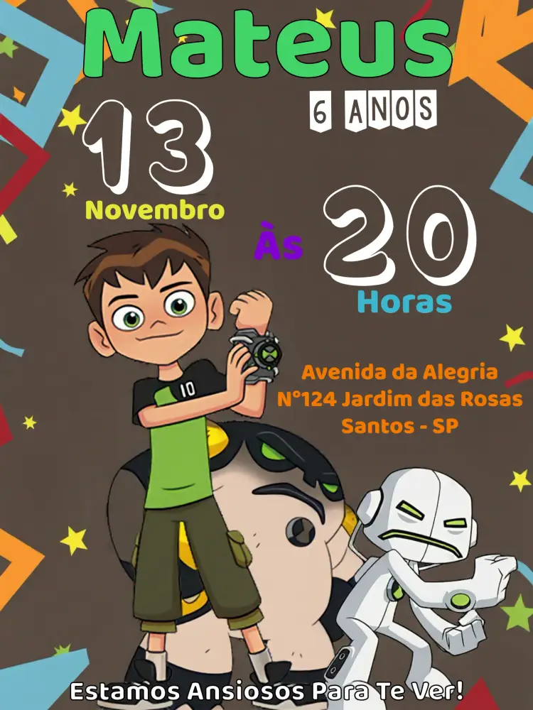 Convite Ben 10 Branco