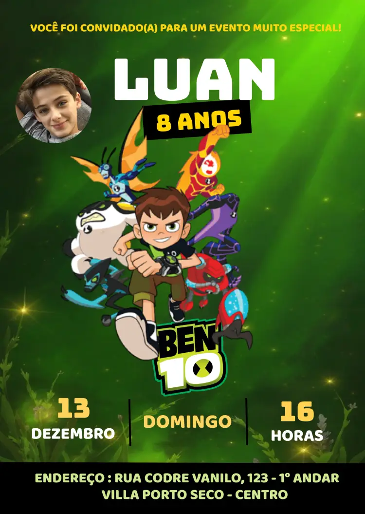 Convite Ben 10 Com Foto Colorido