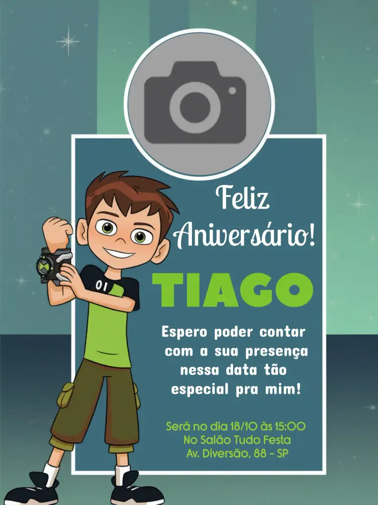 Convite Ben 10 Com Foto Menino