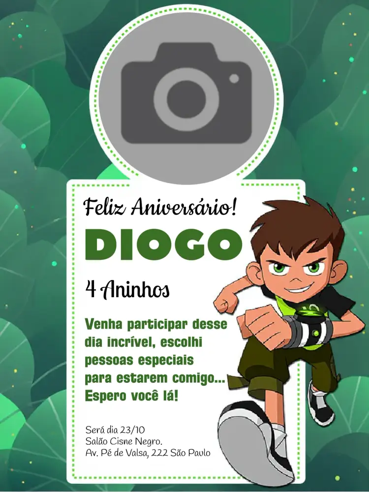 Convite Ben 10 Com Foto Verde