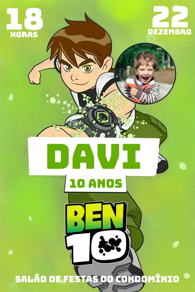 Convite Ben 10 Com Foto Verde