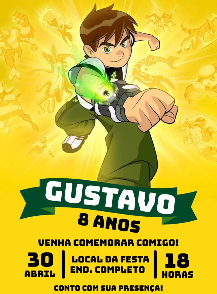 Convite Ben 10 Monstros – tema Aniversário Infantil colorido, aventura, infantil, moderno, temático