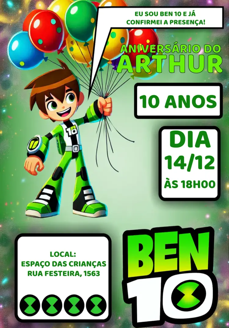 Convite Ben 10 Verde