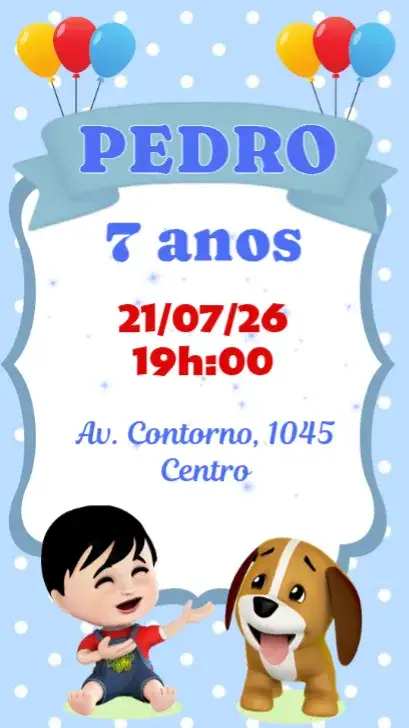 Invitación Bento y Totó – tema Cumpleaños Infantil colorido, divertido, lúdico, infantil, fantasia, brincadeira