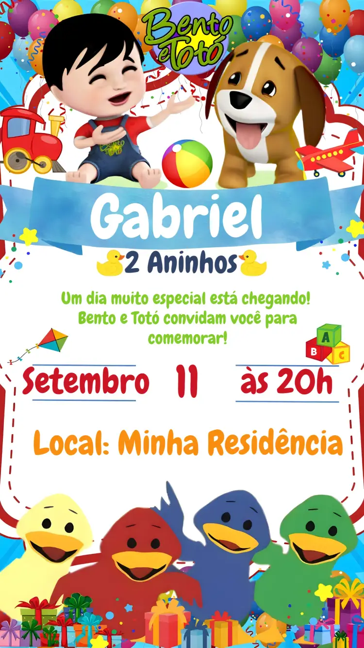 Convite Bento E Totó Animado
