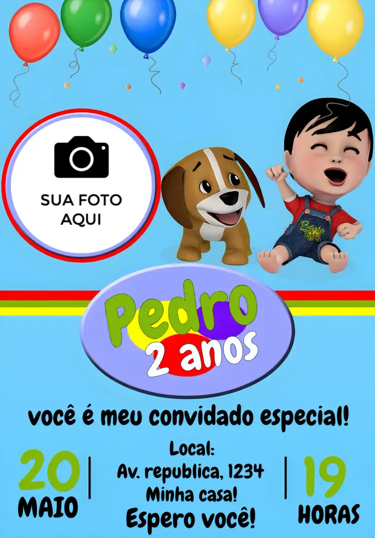 Convite Bento E Totó Com Foto Balões