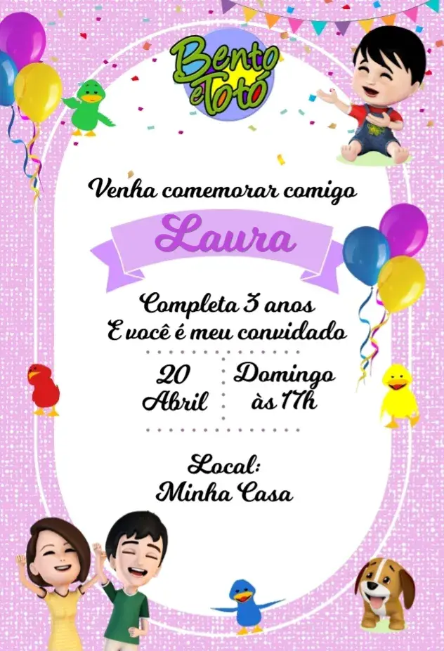 Convite Bento e Totó Lilás