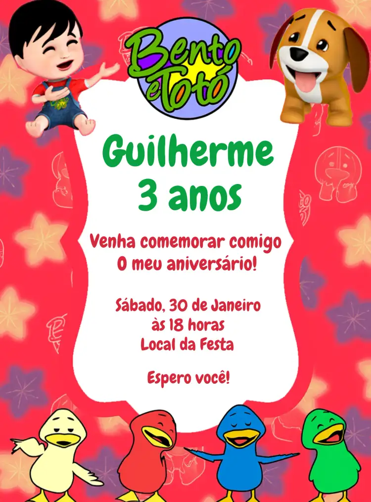Convite Bento E Totó Patinhos – tema Mais pesquisados rosa, divertido, infantil, colorido, fofo