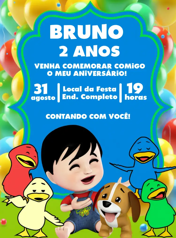Convite Bento E Totó Respeito – tema Mais pesquisados colorido, divertido, infantil, animado, moderno