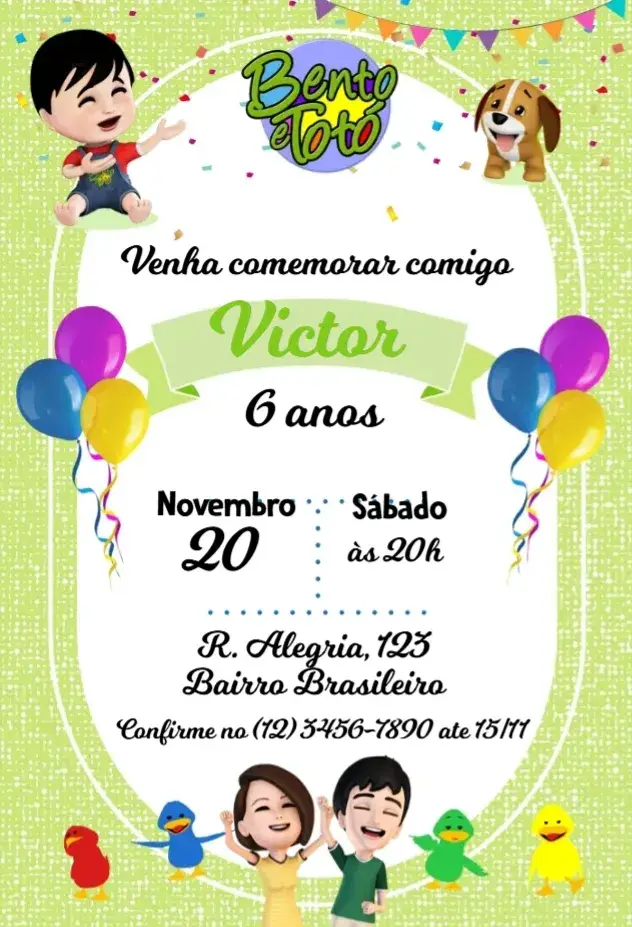 Convite Bento e Totó Verde