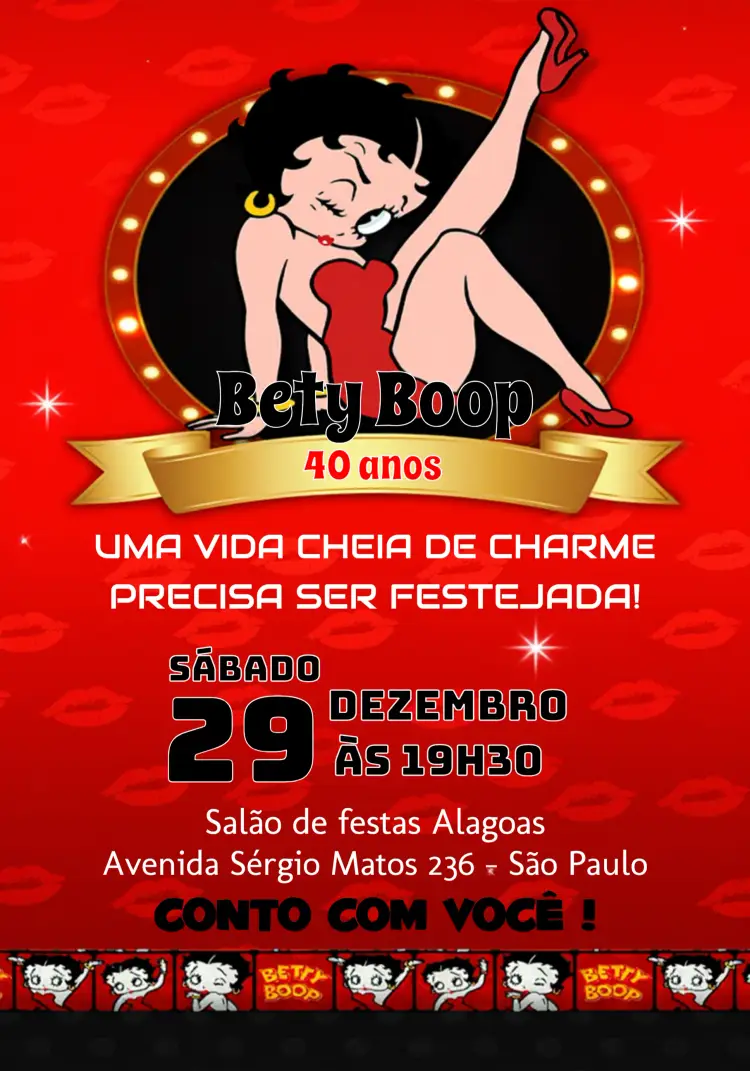 Convite Betty Boop Vermelho