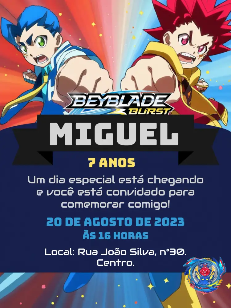 Convite Beyblade Azul