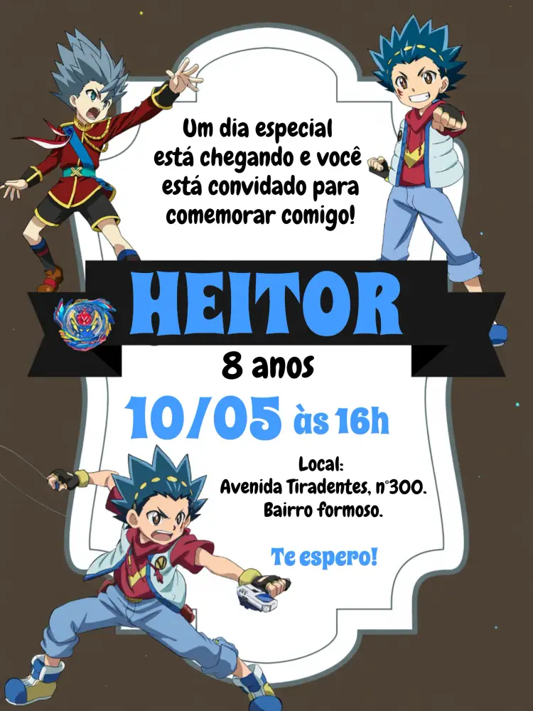 Convite Beyblade Azul