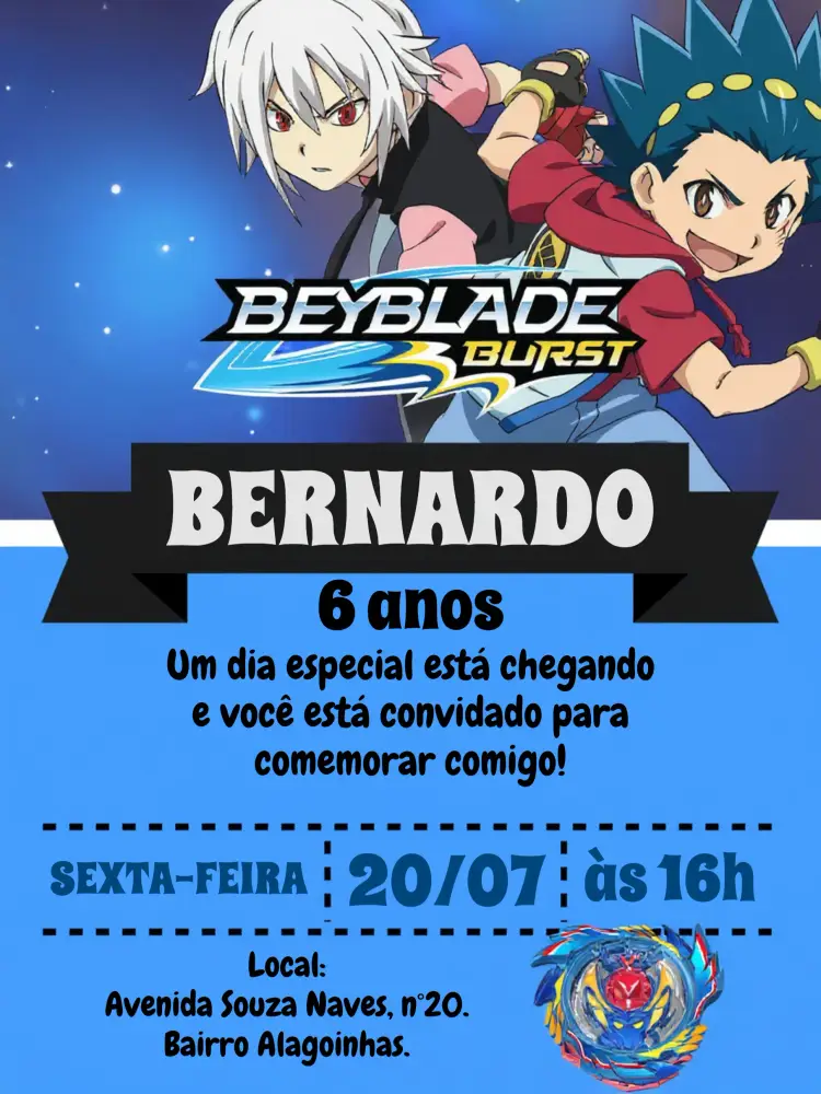 Convite Beyblade Bayblade