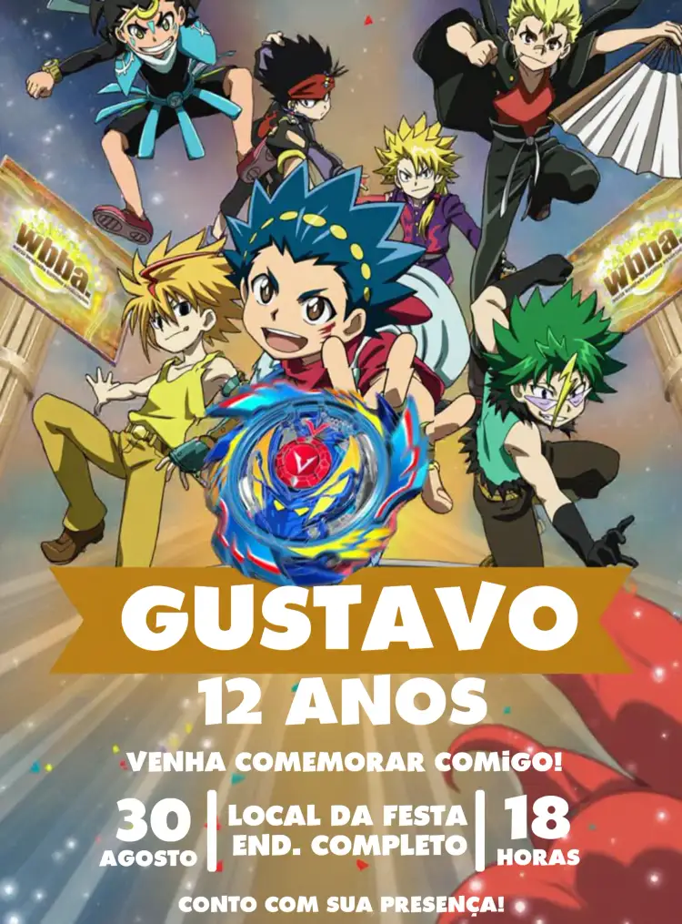 Convite Beyblade Dragão – tema Aniversário Infantil moderno, aventura, jogos, batalha, fantasia