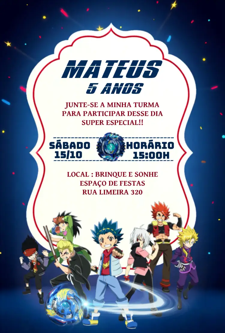 Convite Beyblade Infantil