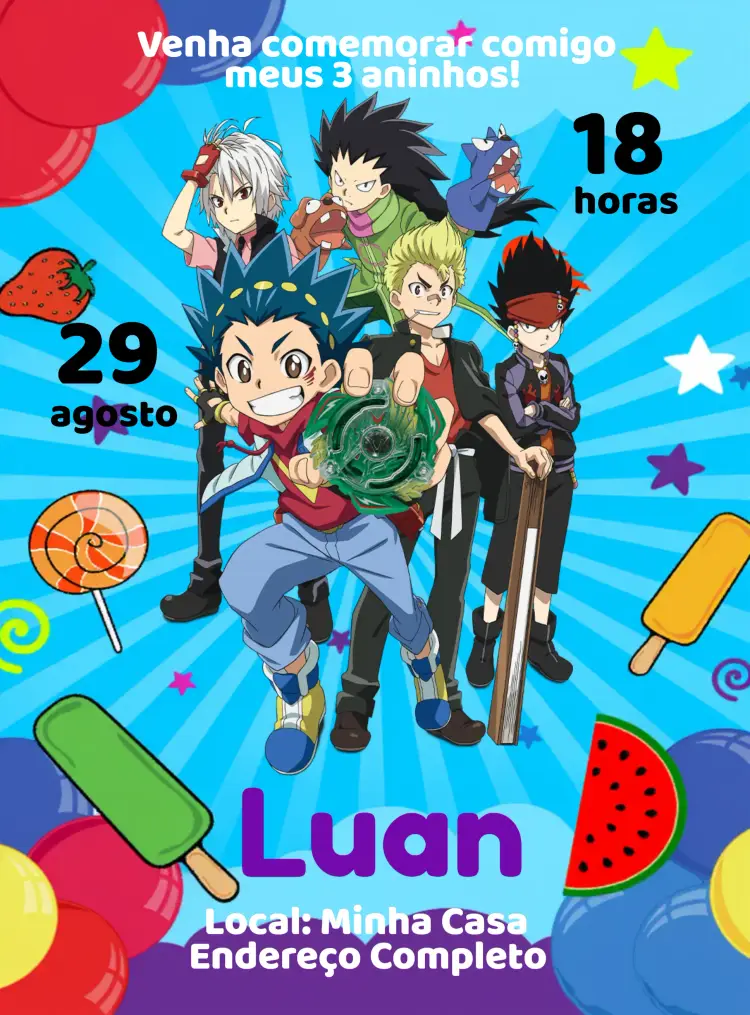 Convite Beyblade Infantil