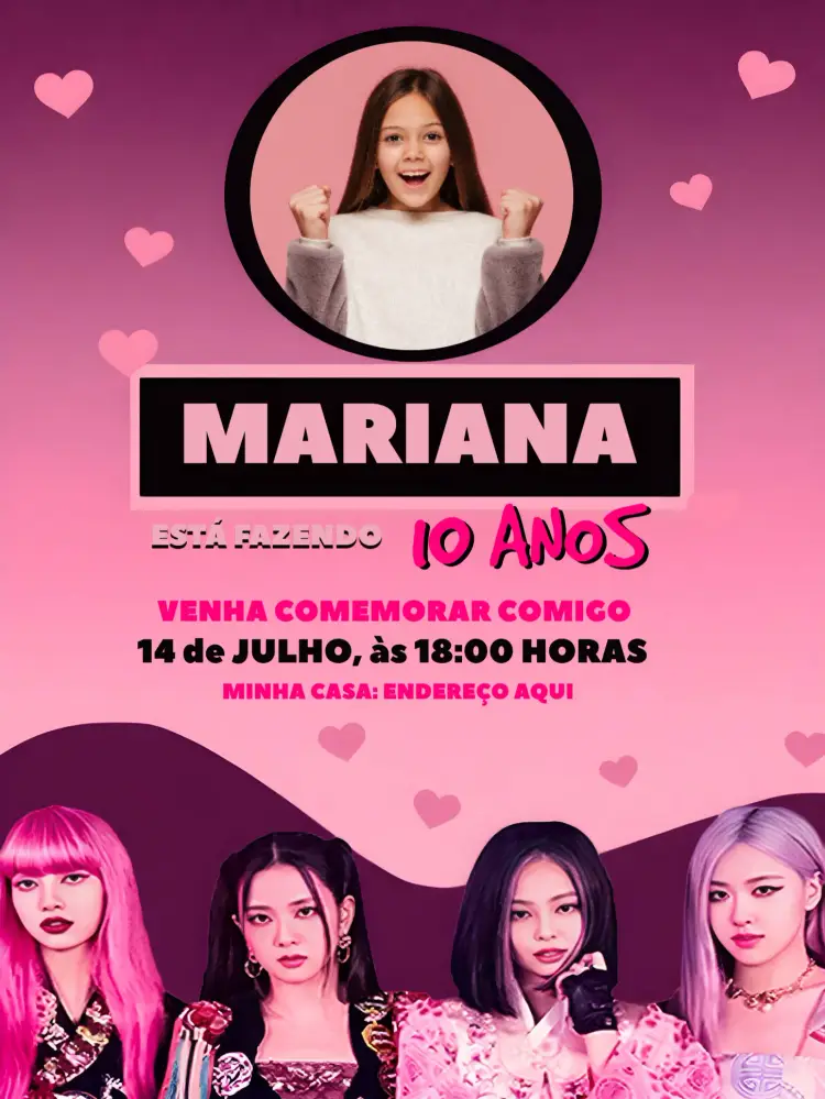 Convite Blackpink Com Foto Preto