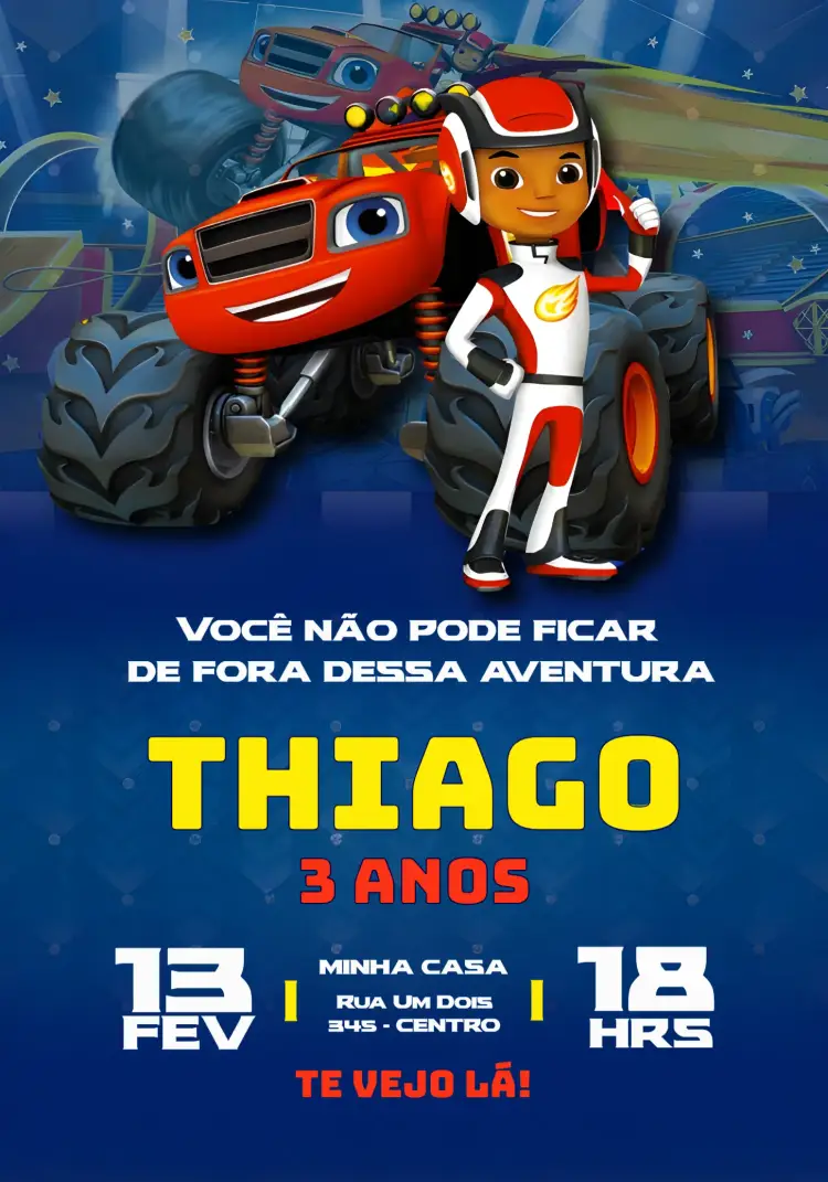 Convite Blaze Monster Machines Carro