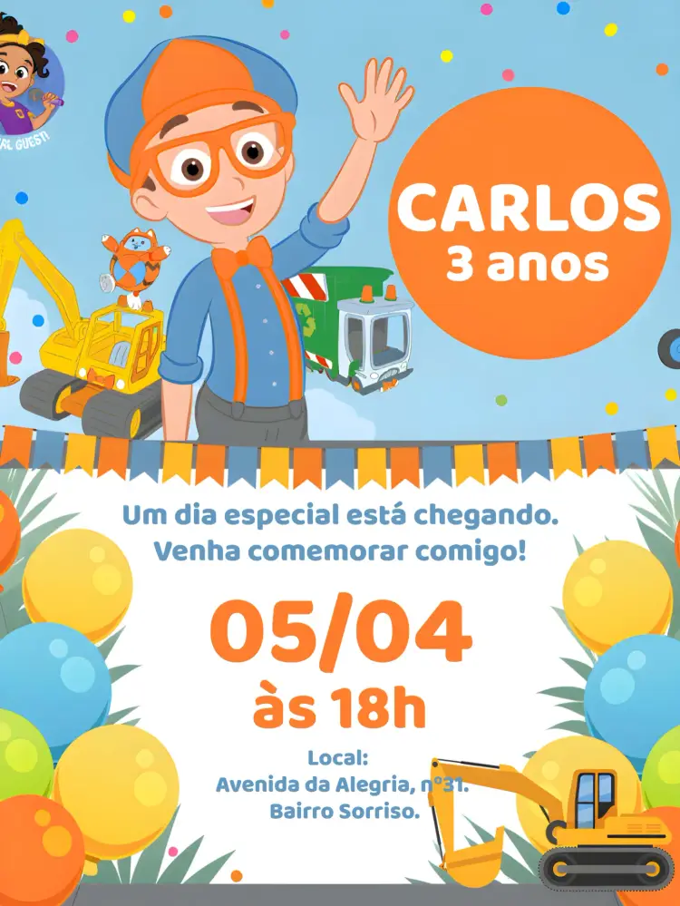 Convite Blippi Azul