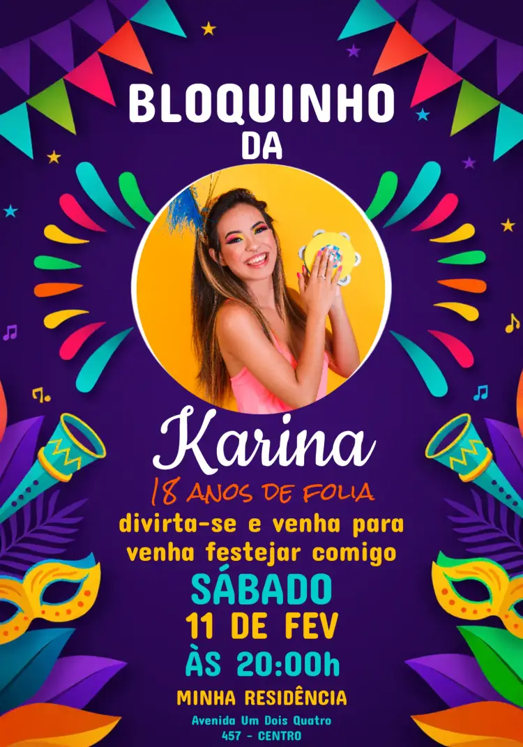 Convite Bloco De Carnaval Com Foto Bailinho