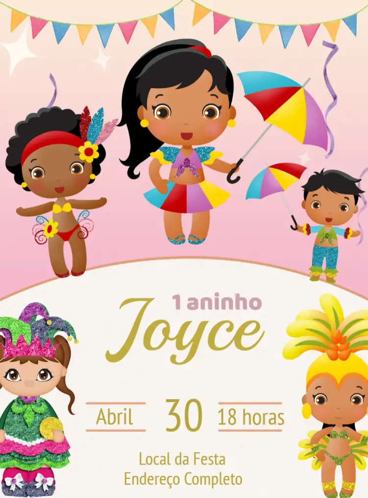 Convite Bloquinho Carnaval Alegoria – tema Datas Comemorativas colorido, festivo, tropical, brincalhão, vibrante, alegre