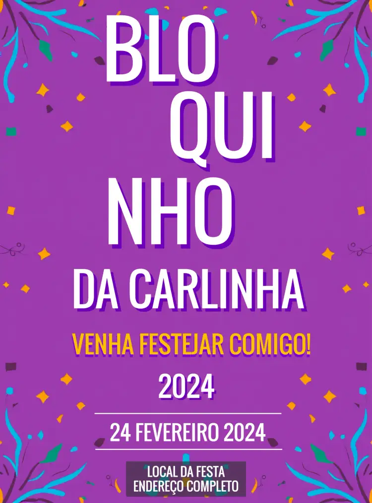 Convite Bloquinho Carnaval Amarelo – tema Datas Comemorativas colorido, tropical, divertido, festivo, moderno
