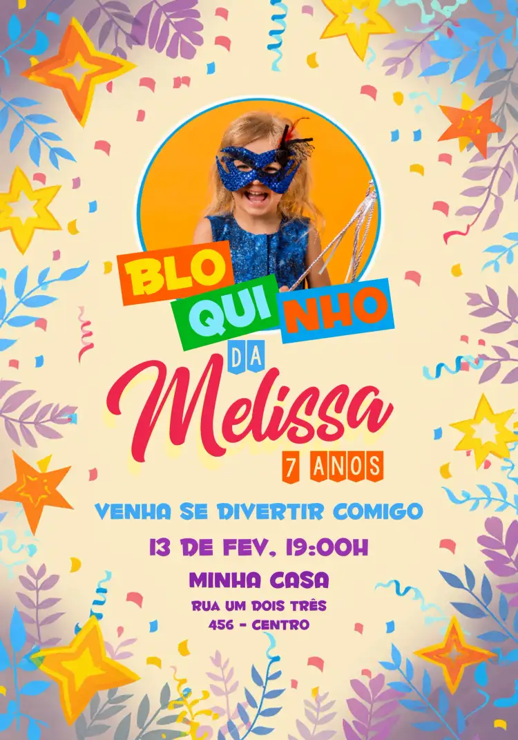 Convite Bloquinho Com Foto Menina – tema Datas Comemorativas colorido, infantil, divertido, moderno, brincalhão