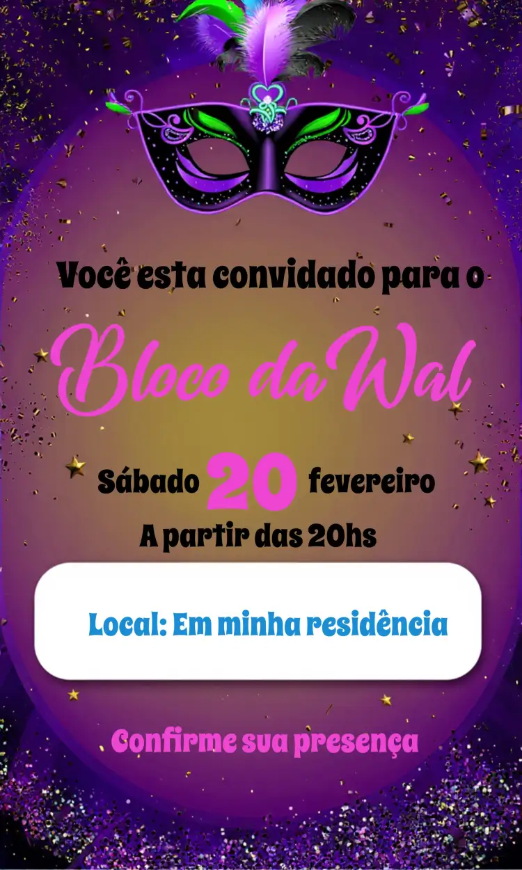 Convite Bloquinho De Carnaval Bloco – tema Datas Comemorativas colorido, divertido, tropical, brilhante, folclórico, festivo