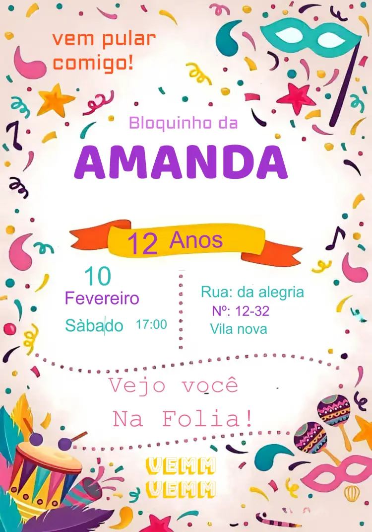Convite Bloquinho De Carnaval Colorido