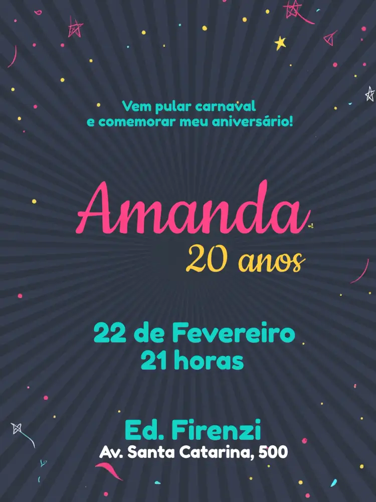 Convite Bloquinho De Carnaval Fervo – tema Datas Comemorativas colorido, divertido, festivo, tropical, vibrante, descontraído