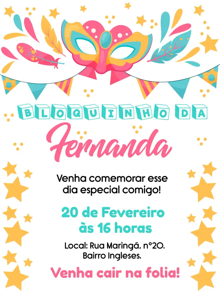 Convite Bloquinho De Carnaval Serpentina – tema Datas Comemorativas colorido, divertido, festivo, alegre, temático