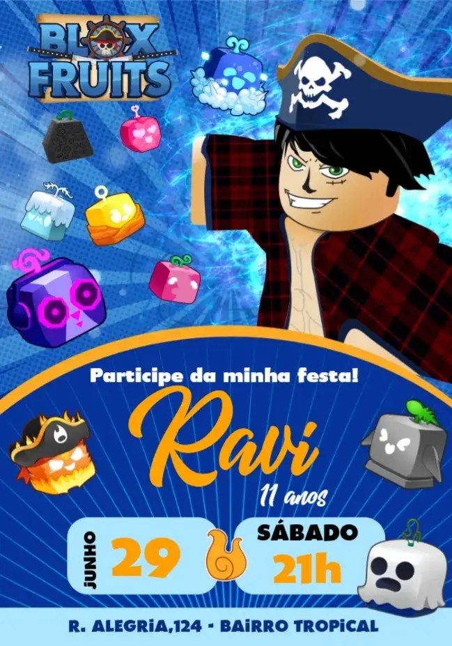 Convite Blox Fruits Colorido