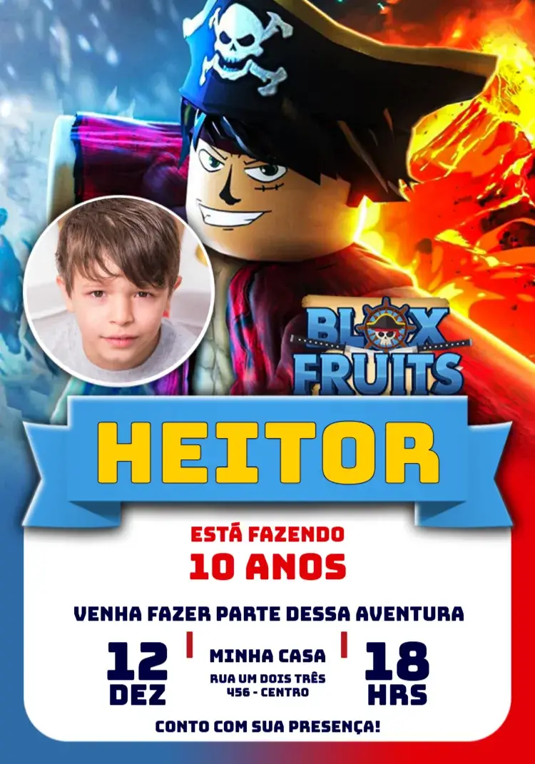 Convite Blox Fruits Com Foto Gamer