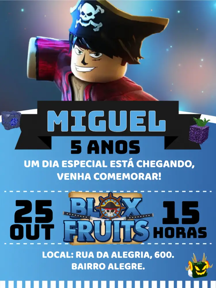 Convite Blox Fruits Com Foto Gamer