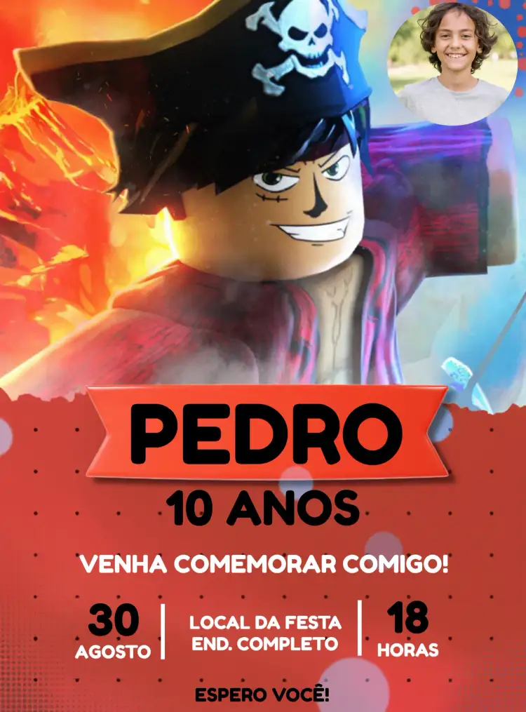 Convite Blox Fruits Com Foto Menino – tema Aniversário Infantil colorido, divertido, jogos, infantil, temático, moderno