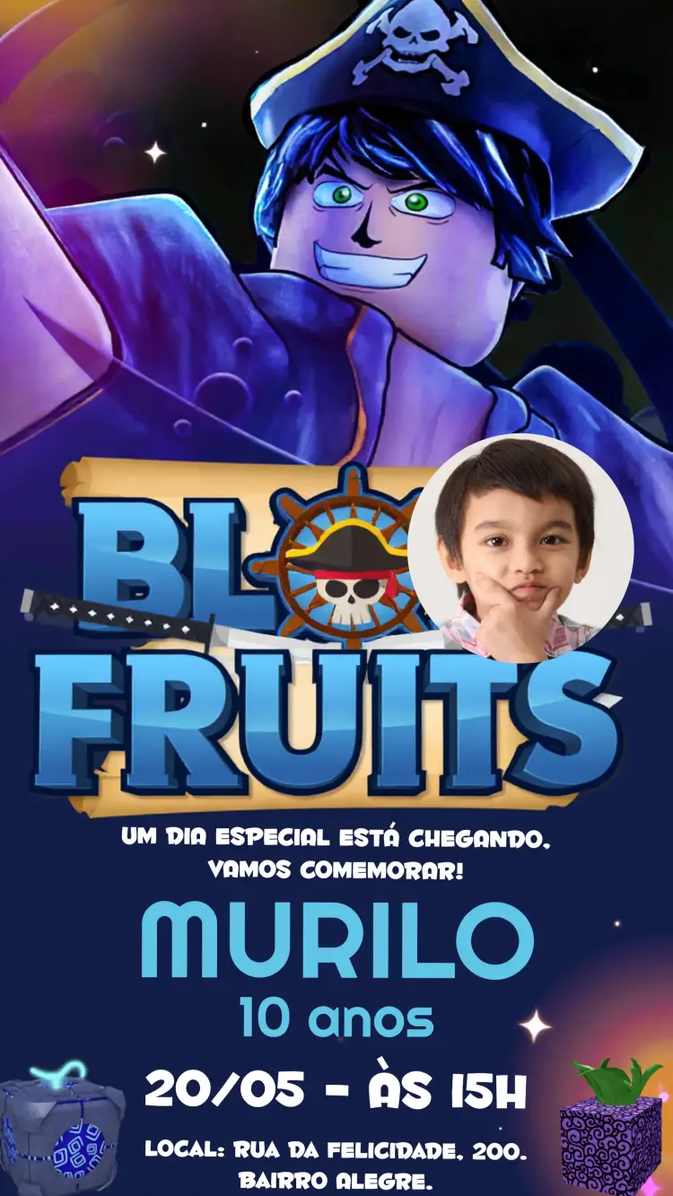 Convite Blox Fruits Com Foto Roblox