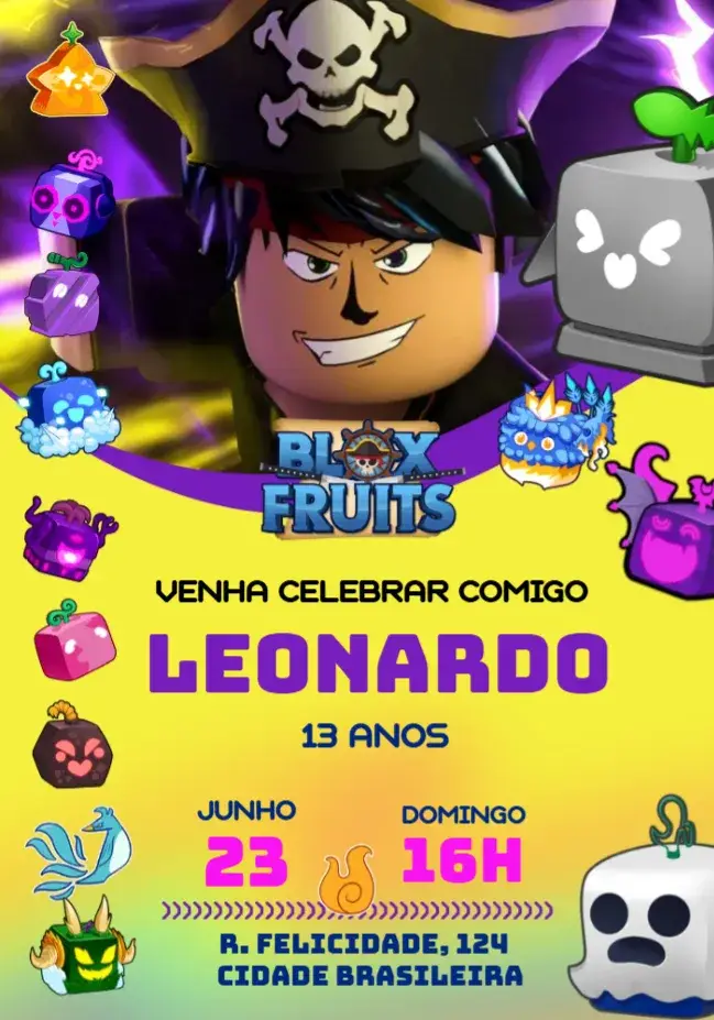Convite Blox Fruits Frutinhas