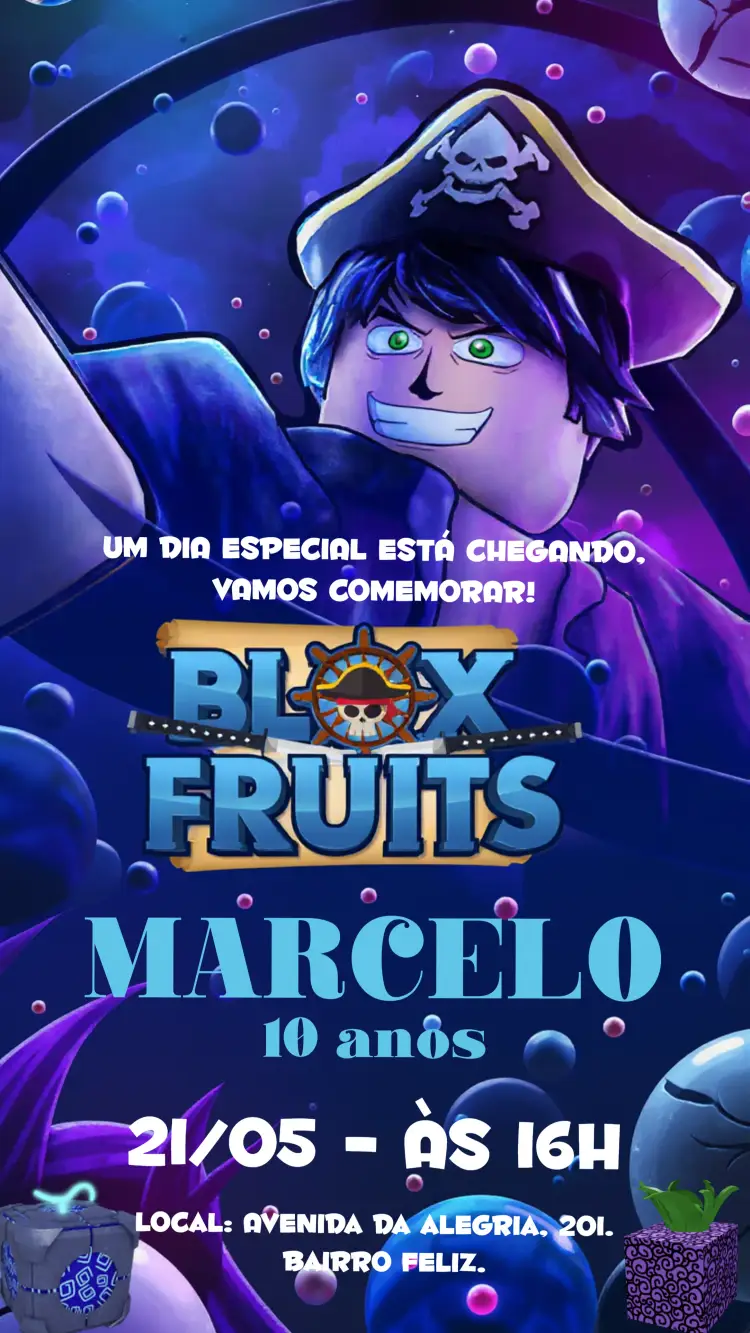 Convite Blox Fruits Gamer
