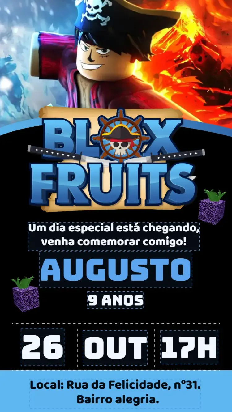Convite digital Blox Fruits Roblox