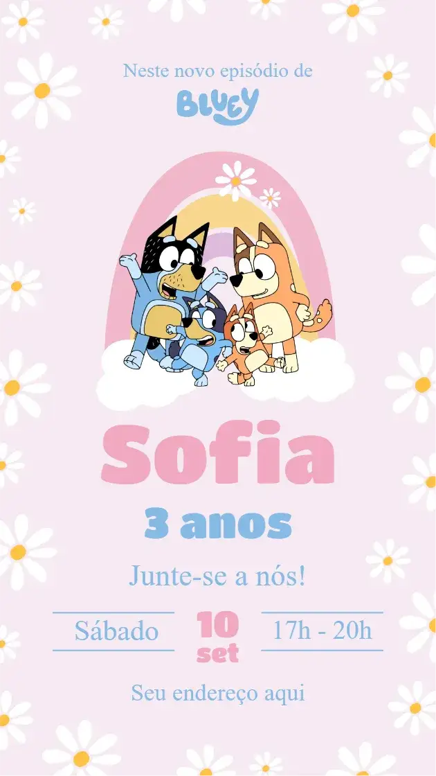 Convite Bluey – tema Aniversário Infantil colorido, divertido, infantil, temático, alegre, moderno