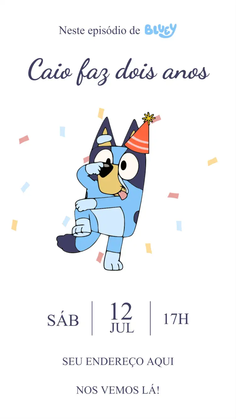 Convite Bluey – tema Aniversário Infantil colorido, divertido, infantil, moderno, jovial