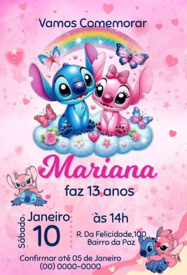 Convite Bluey e Angel – tema Mais pesquisados azul, rosa, lúdico, divertido, temático, colorido