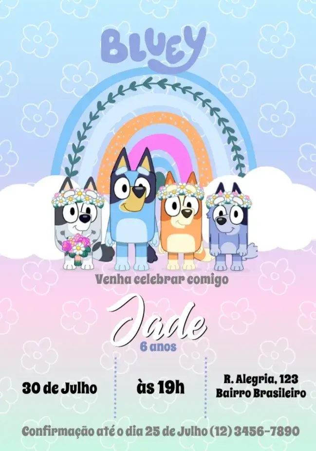 Convite Bluey E Bingo Rosa