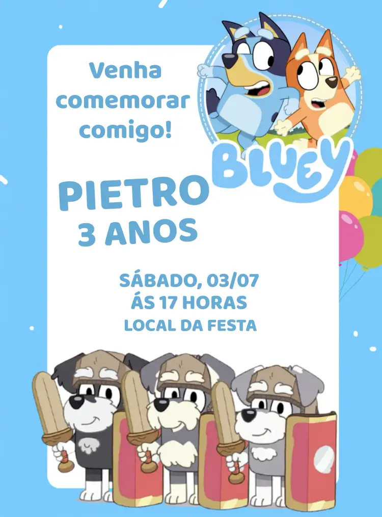Convite Bluey E Bingo Cachorro