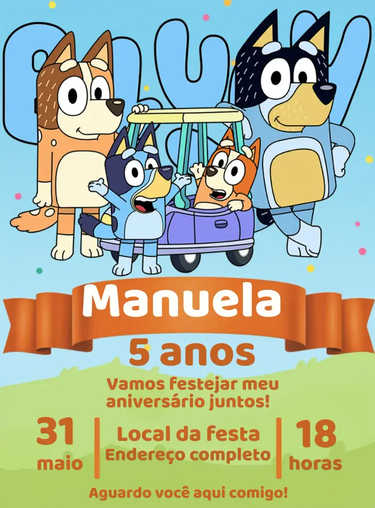 Convite Bluey E Bingo Desenho