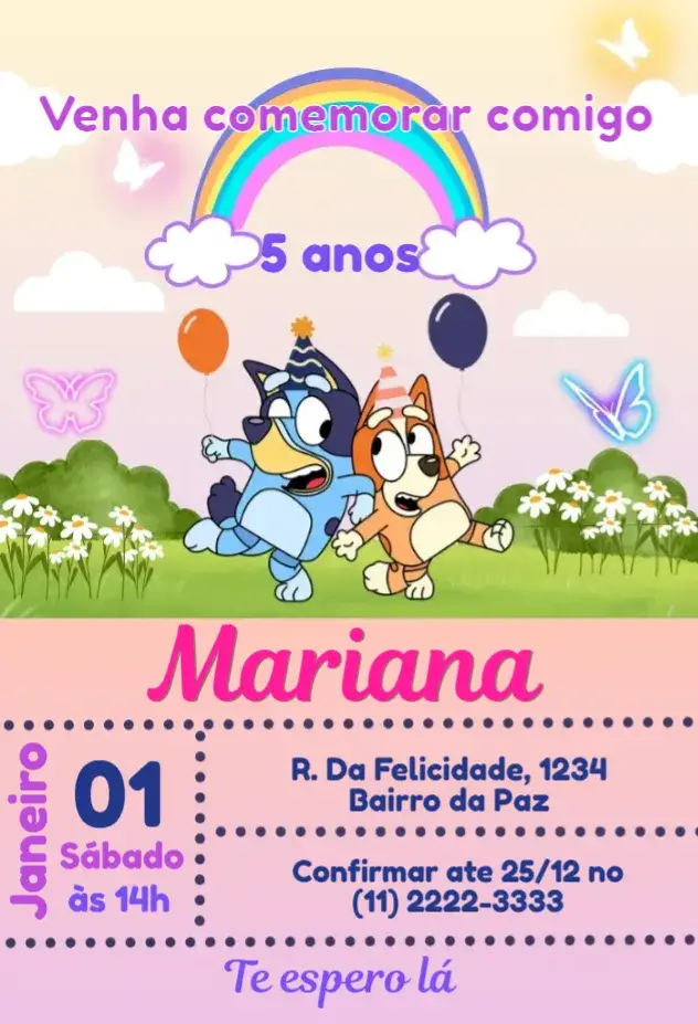 Convite Bluey e Bingo Jardim Iluminado
