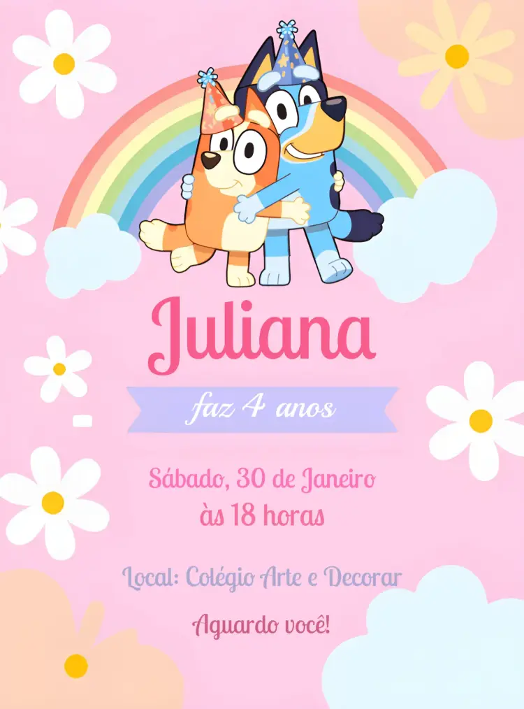 Convite Bluey E Bingo Menina