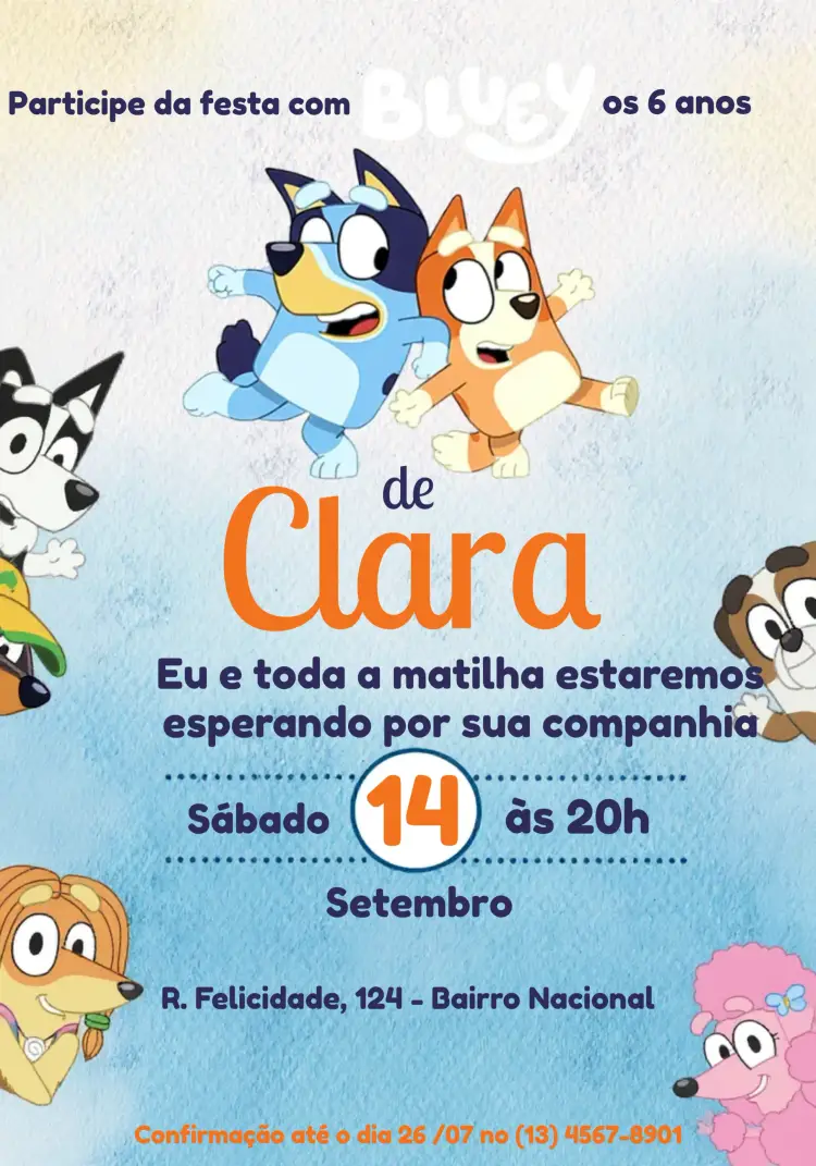 Convite Bluey E Bingo Menino